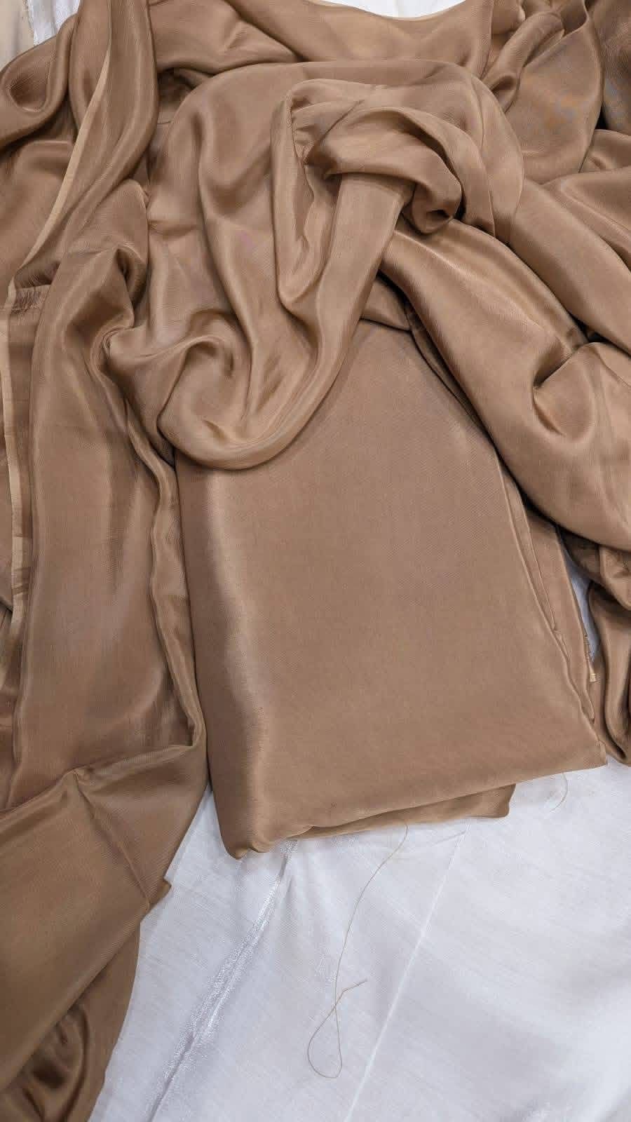 Original Plain Russian Silk 3 Piece Suit with Medium Silk Dupatta (Unstitched)