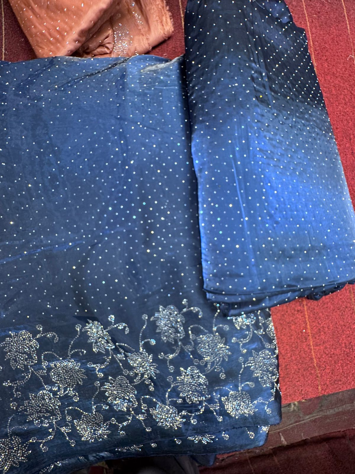 Korean Shesha Silk Silver Stone Work 3 Piece Suit (Unstitched)