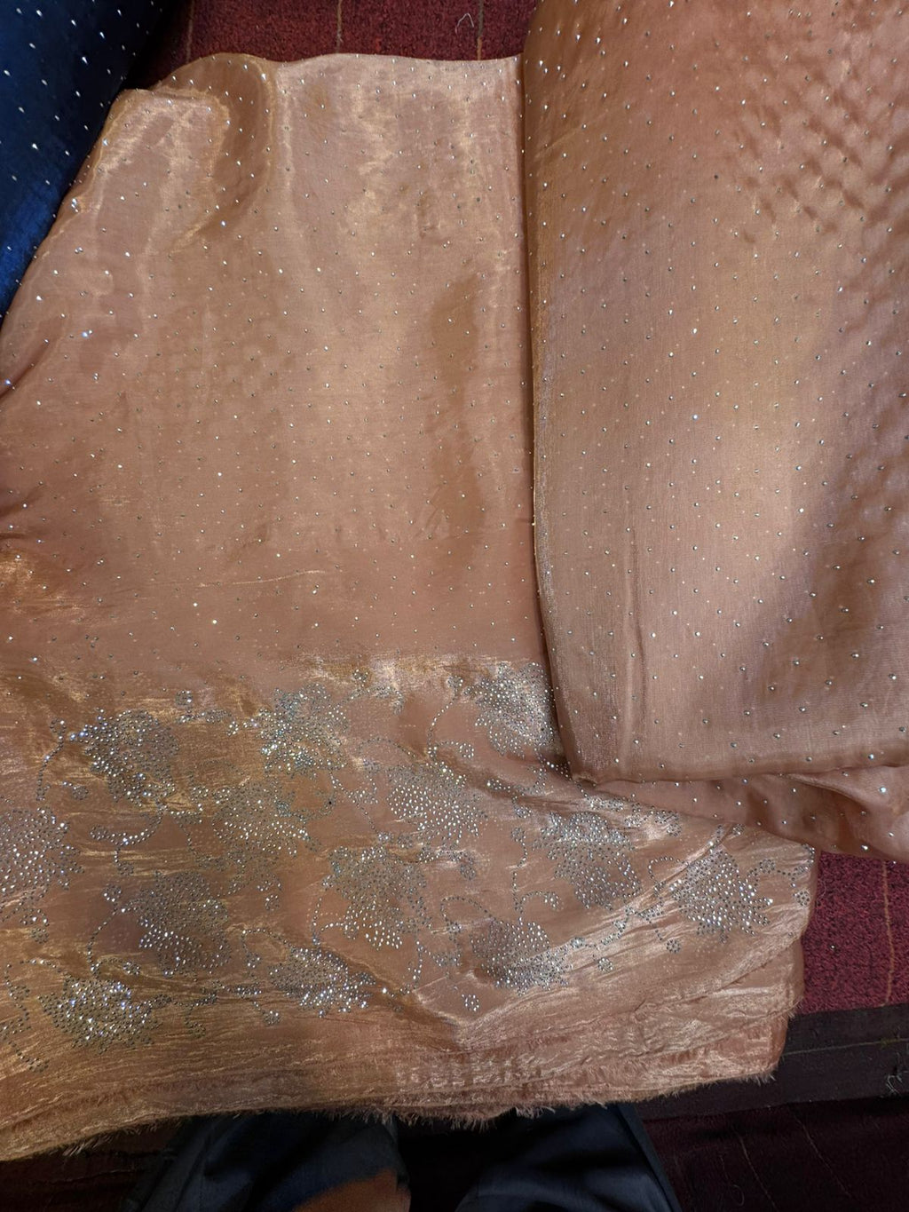 Korean Shesha Silk Silver Stone Work 3 Piece Suit (Unstitched)