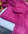 Original Plain Russian Silk 3 Piece Suit with Medium Silk Dupatta (Unstitched)