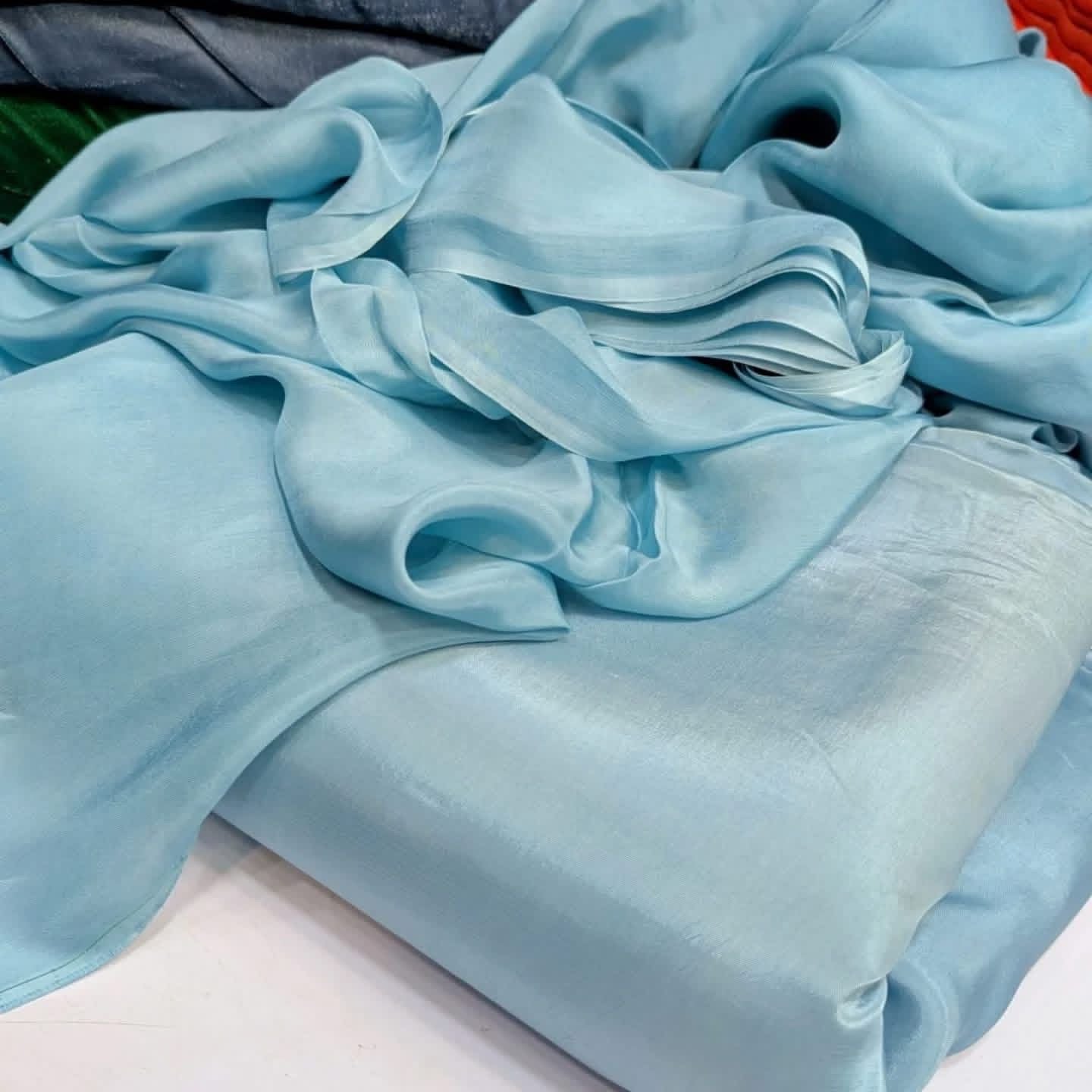 Original Plain Russian Silk 3 Piece Suit with Medium Silk Dupatta (Unstitched)