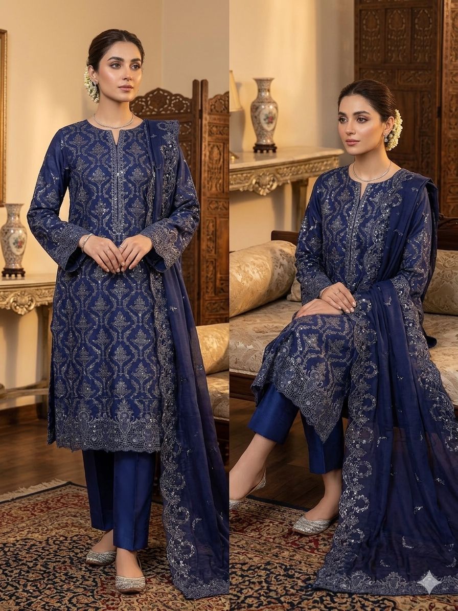 Embroidered Shafoon 3 Piece Suit Dezolve Work