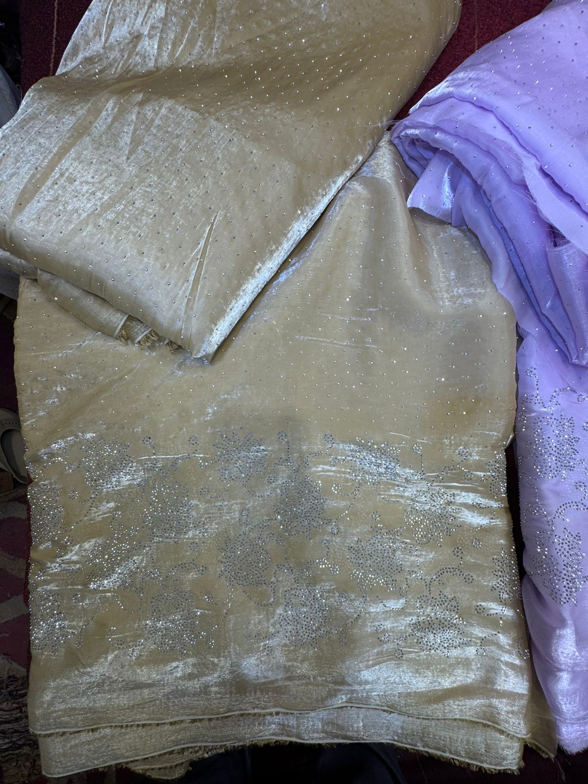 Korean Shesha Silk Silver Stone Work 3 Piece Suit (Unstitched)