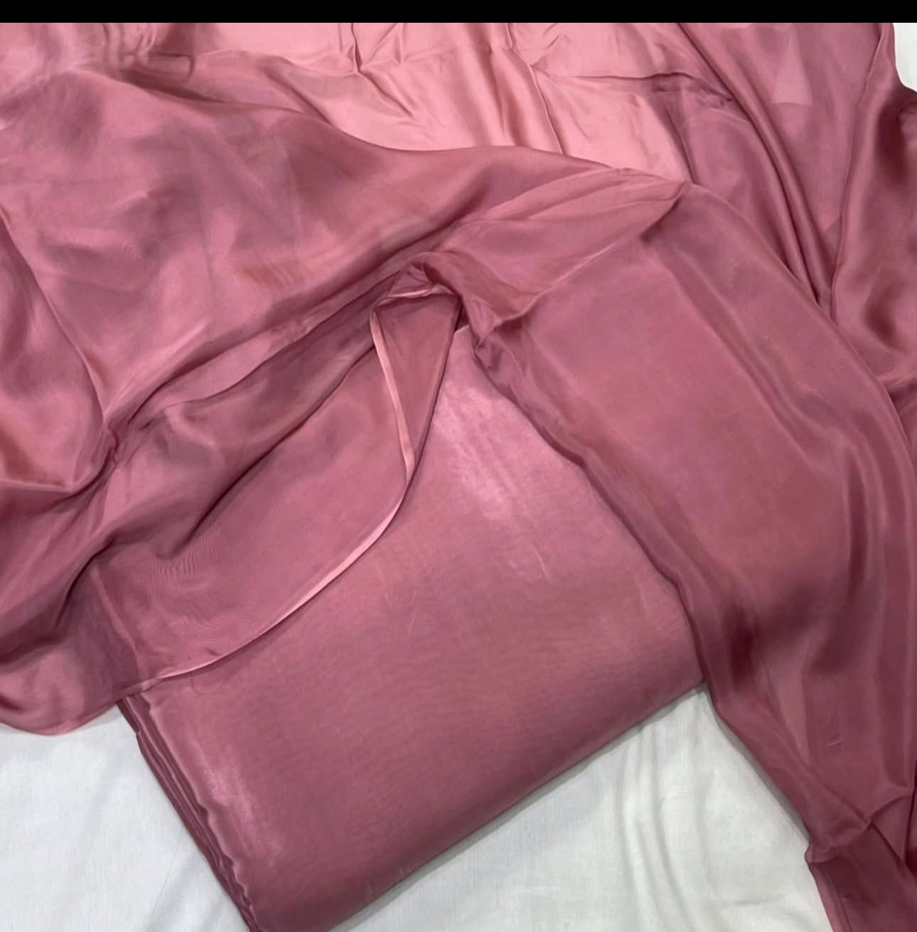 Original Plain Russian Silk 3 Piece Suit with Medium Silk Dupatta (Unstitched)