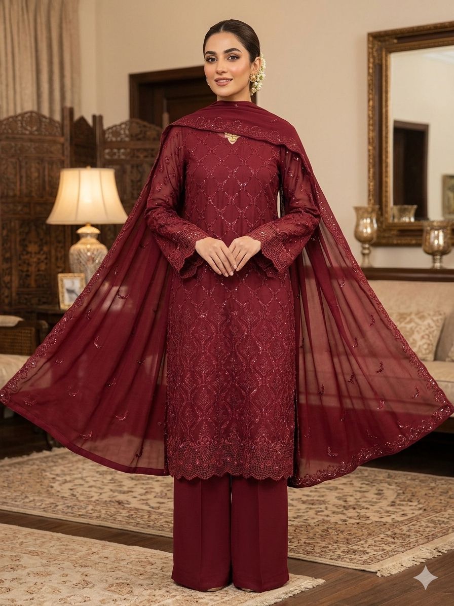 Embroidered Shafoon 3 Piece Suit Dezolve Work