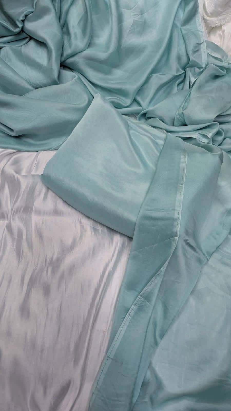 Original Plain Russian Silk 3 Piece Suit with Medium Silk Dupatta (Unstitched)