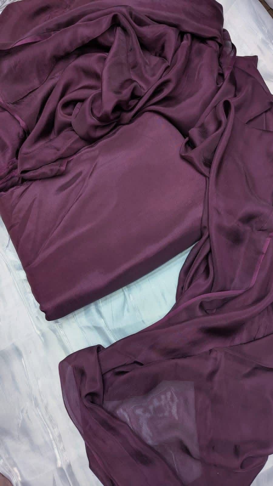 Original Plain Russian Silk 3 Piece Suit with Medium Silk Dupatta (Unstitched)