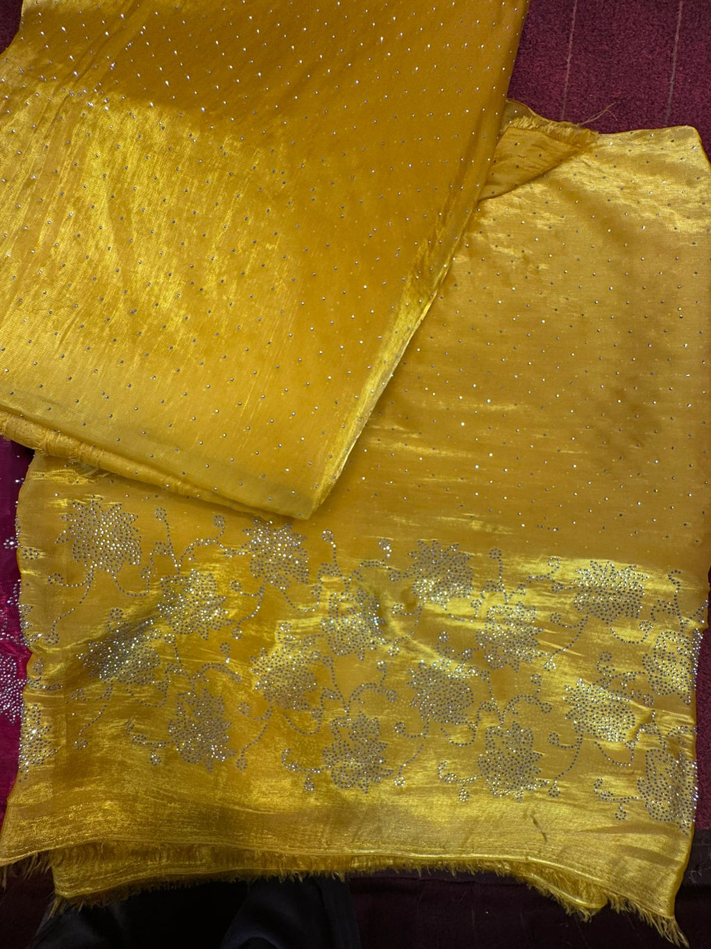 Korean Shesha Silk Silver Stone Work 3 Piece Suit (Unstitched)