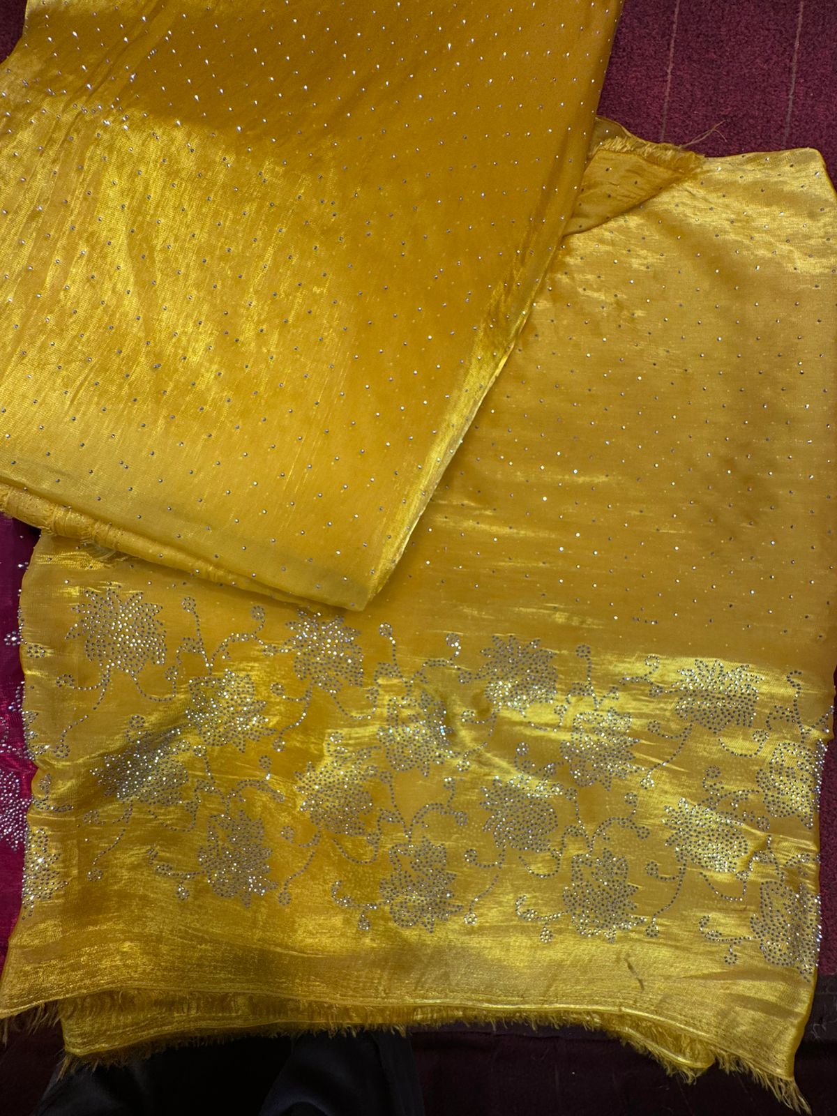 Korean Shesha Silk Silver Stone Work 3 Piece Suit (Unstitched)