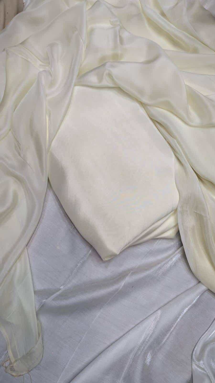 Original Plain Russian Silk 3 Piece Suit with Medium Silk Dupatta (Unstitched)